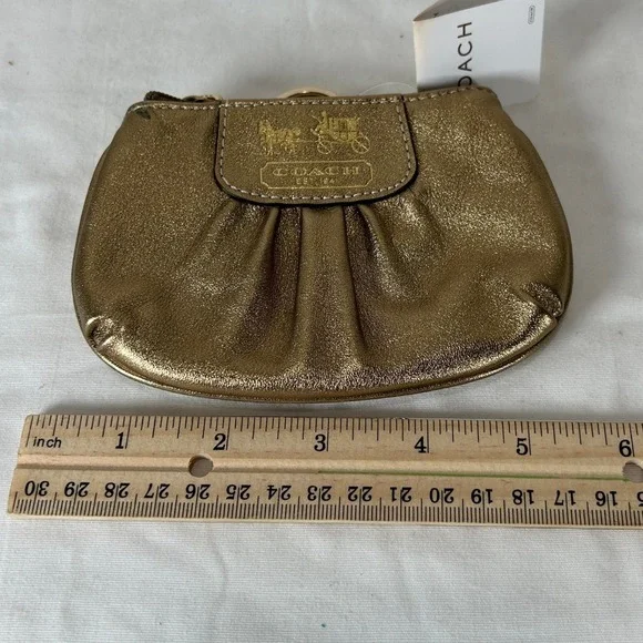 Coach Madison Leather Mini Skinny Gold Metallic Coin Pouch Wallet New NWT - Picture 3 of 8